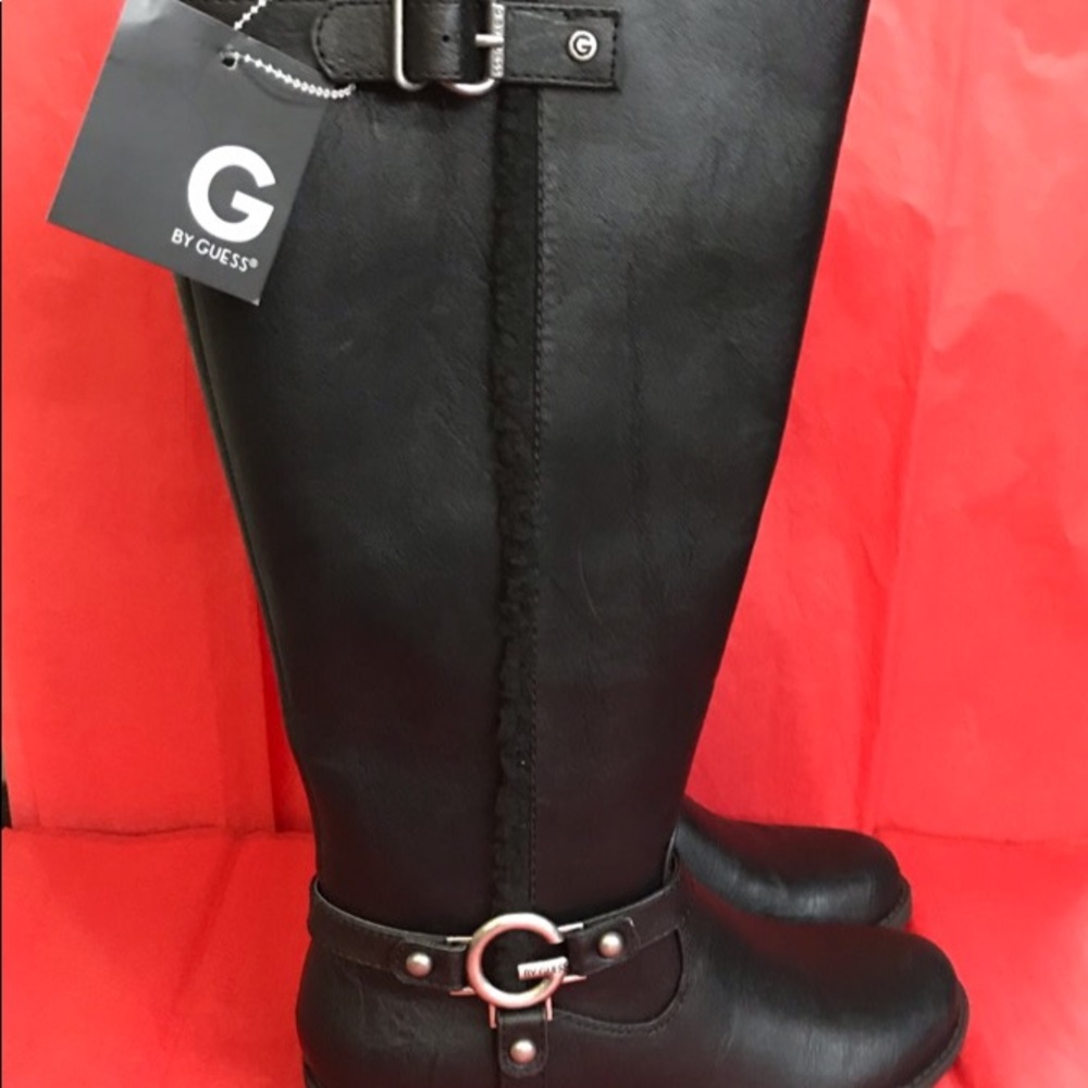 Guess Black Knee High Boots Faux Shearling Lining